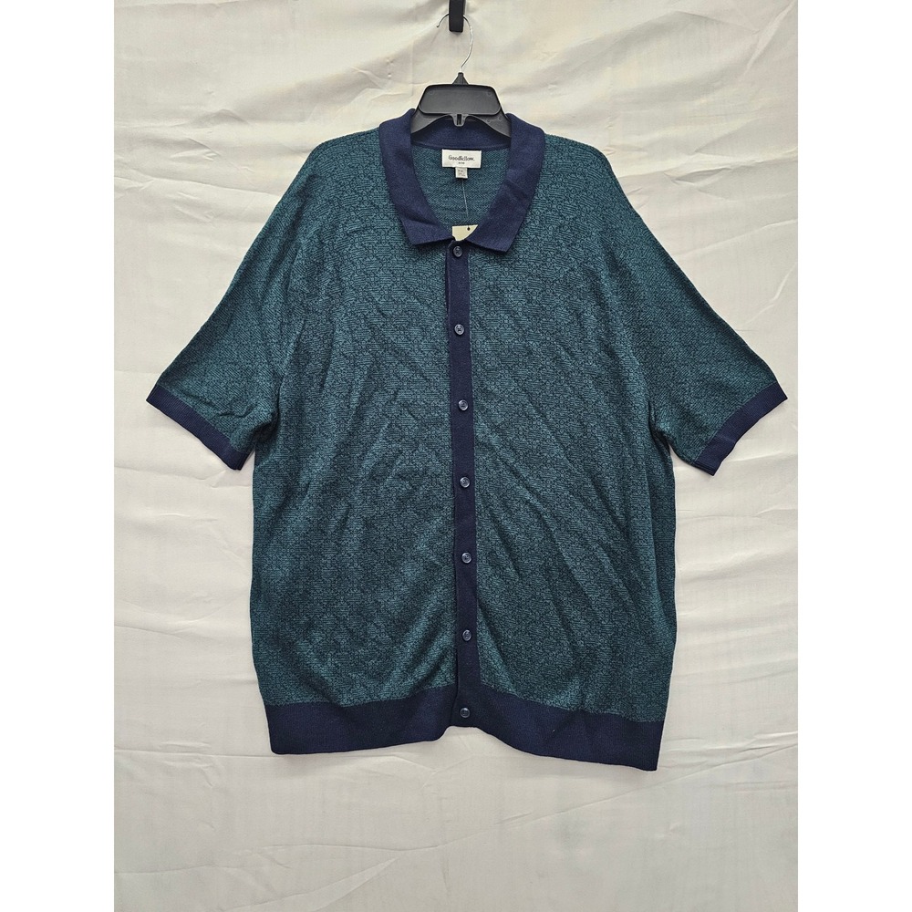 Goodfellow & Co Mens XXL Full Button Sweater Navy Teal Short Sleeve Knit Shirt